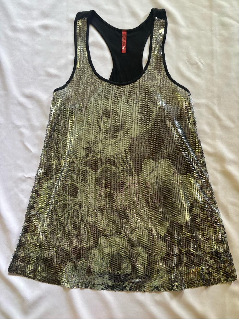 Sequin Floral Print Racerback Tank Top